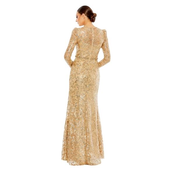 Mac Duggal 68011 Gold Embellished High Neck Long Sleeve Gown Size 12 $698 - Picture 3 of 8